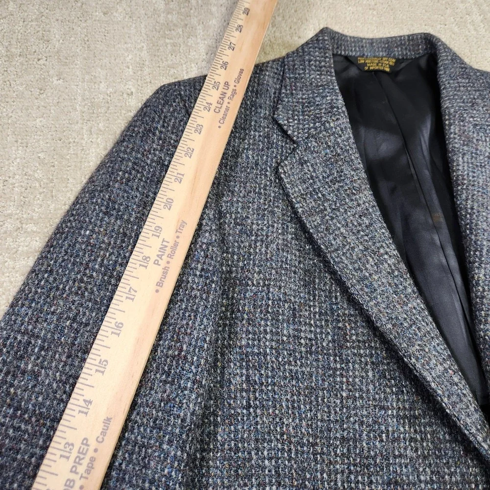 Vintage Harris Tweed Blazer Men 40 Leather Button Sport Coat Handwoven Wool USA